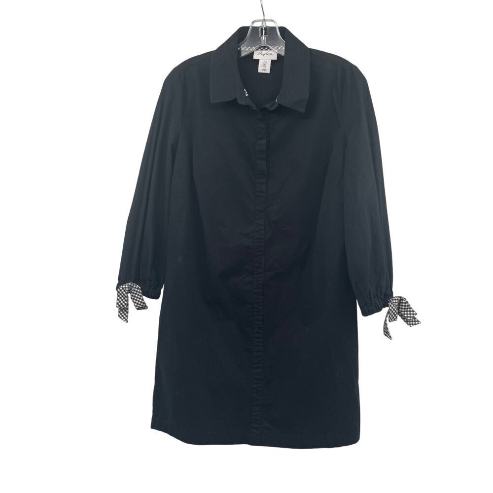 Heyton Womens Collared Shirt Dress 3/4 Sleeve Checkered Cuff Black/White Small